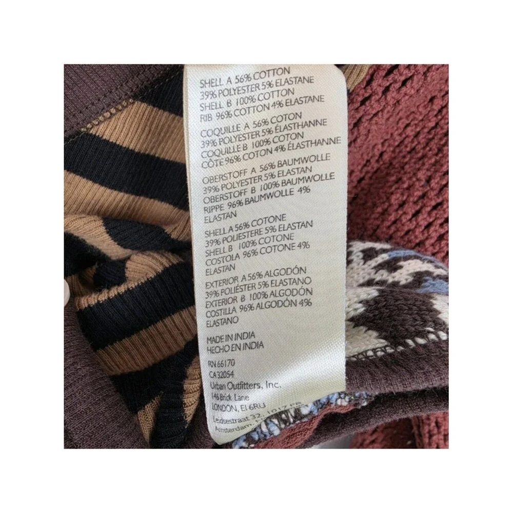 Free People Pieces Of Me Top Patchwork Knit Long Sleeve Crop Multicolor Size XS